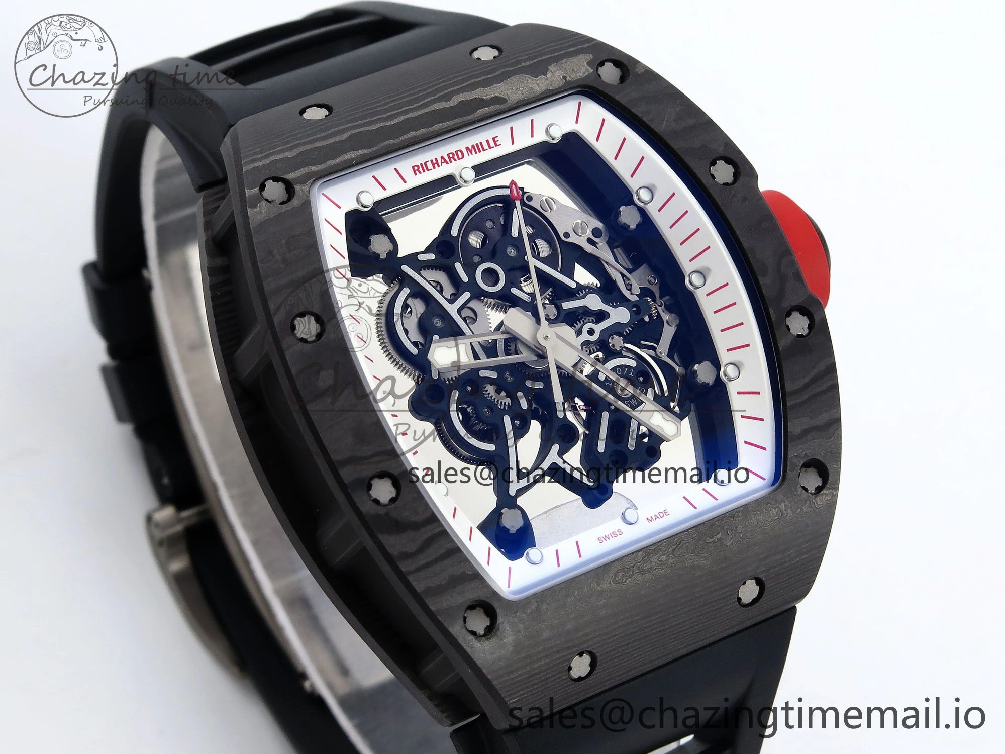 RM055 NTPT ZF 1:1 Best Edition White Bezel Red Crown on Black Rubber Strap RMUL2 Super Clone