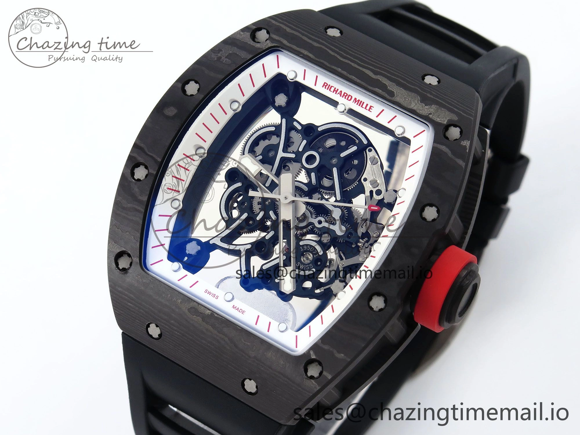 RM055 NTPT ZF 1:1 Best Edition White Bezel Red Crown on Black Rubber Strap RMUL2 Super Clone
