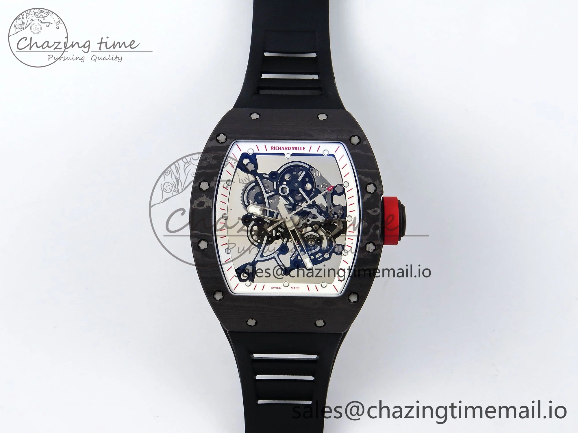 RM055 NTPT ZF 1:1 Best Edition White Bezel Red Crown on Black Rubber Strap RMUL2 Super Clone