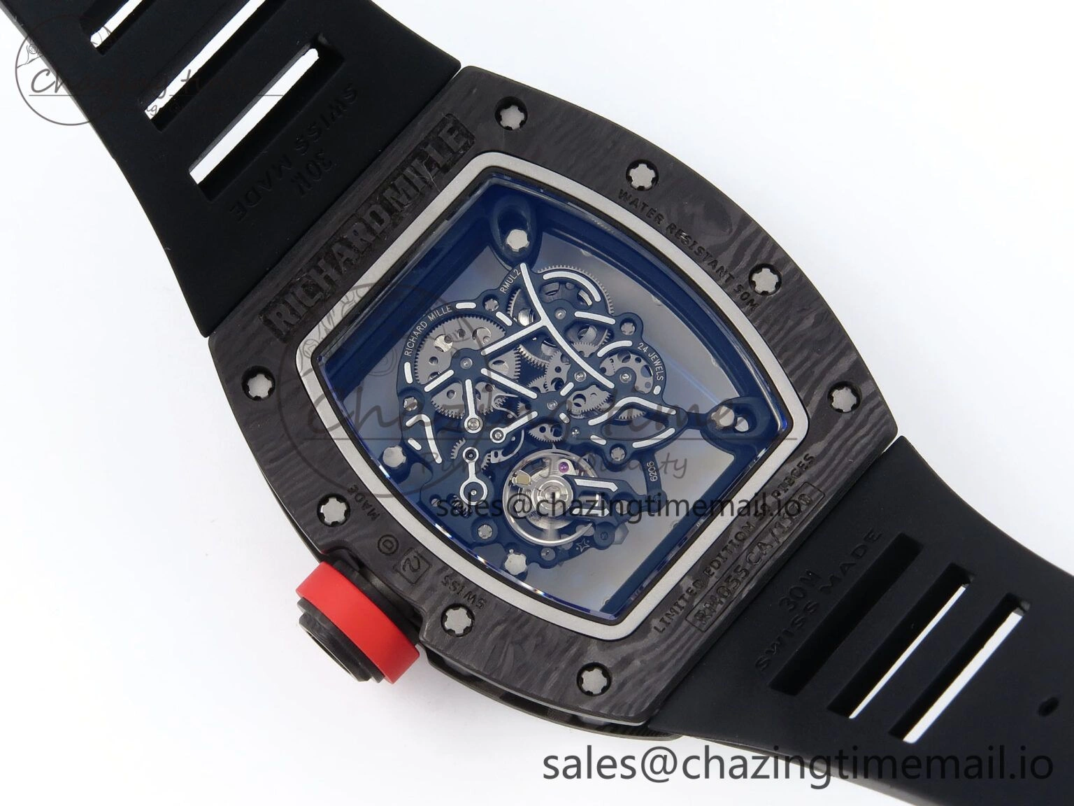 RM055 NTPT ZF 1:1 Best Edition White Bezel Red Crown on Black Rubber Strap RMUL2 Super Clone