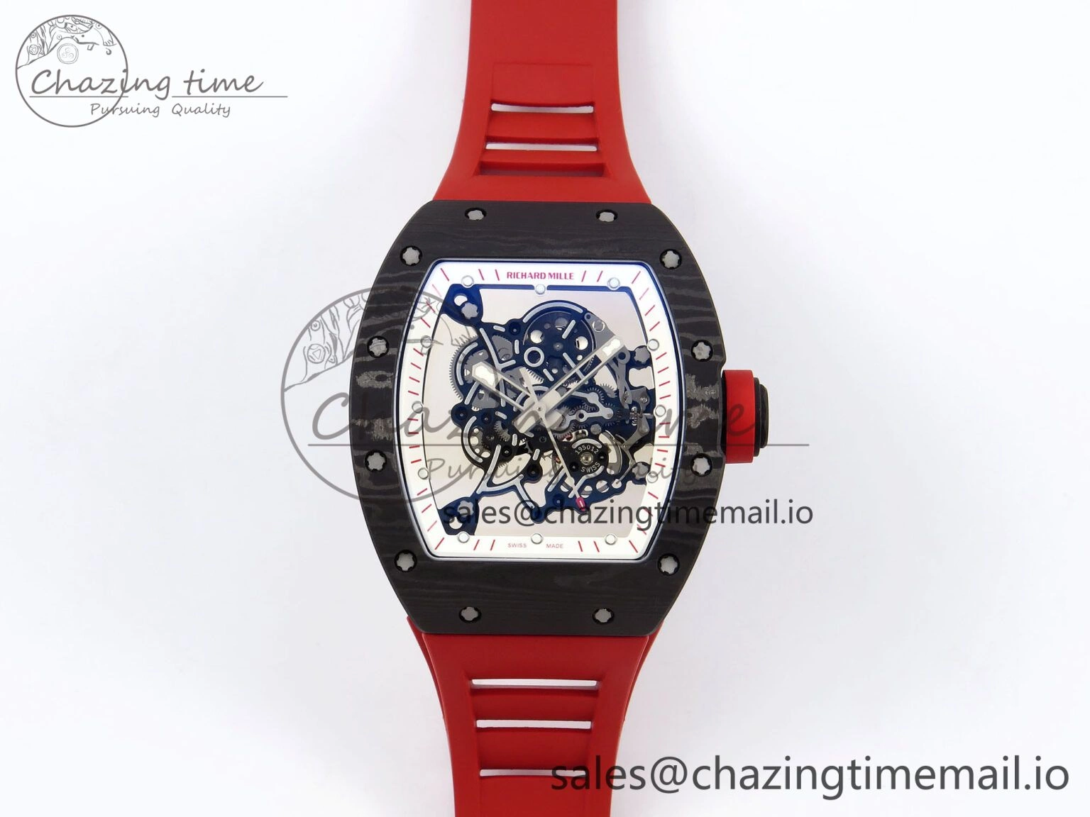 RM055 NTPT ZF 1:1 Best Edition White Bezel Red Crown on Red Rubber Strap RMUL2 Super Clone