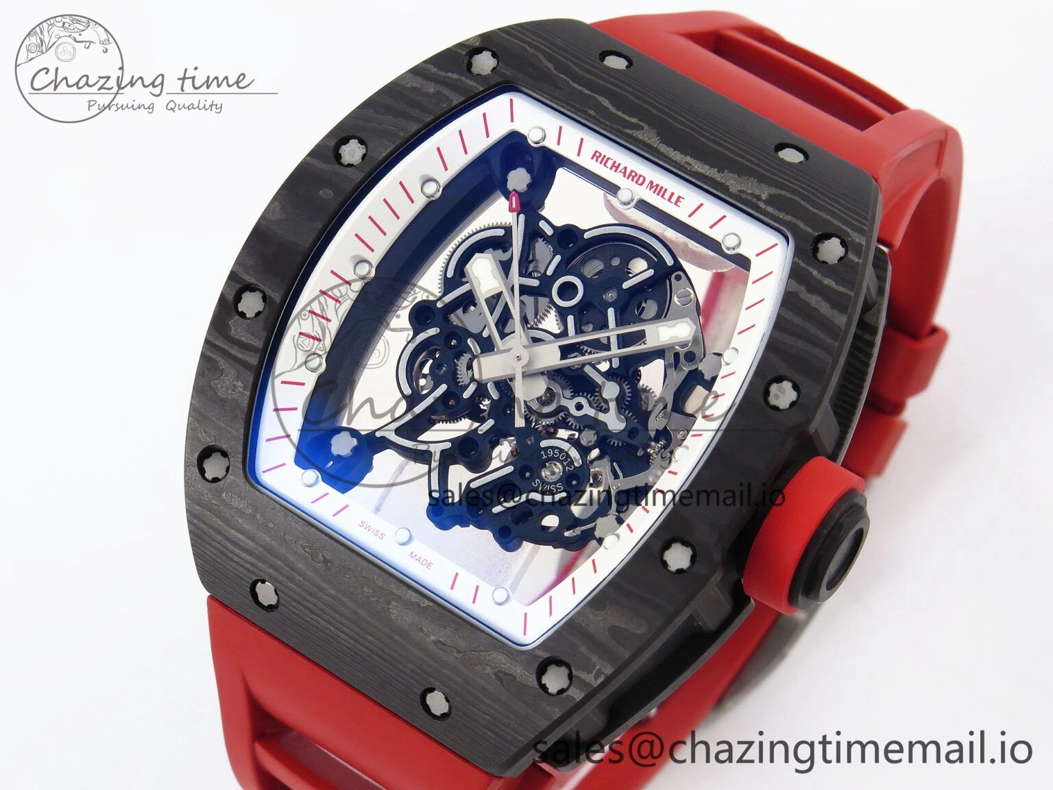 RM055 NTPT ZF 1:1 Best Edition White Bezel Red Crown on Red Rubber Strap RMUL2 Super Clone