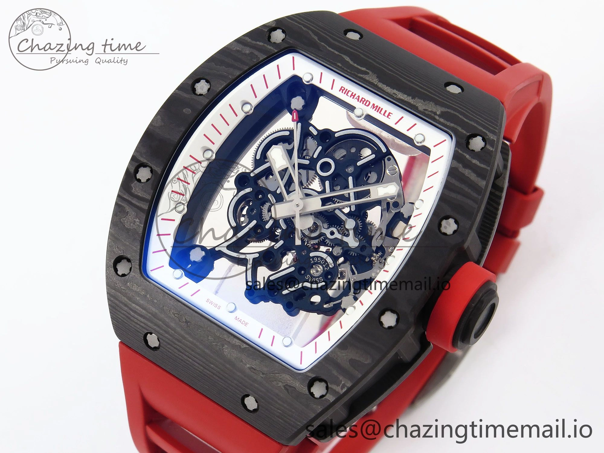 RM055 NTPT ZF 1:1 Best Edition White Bezel Red Crown on Red Rubber Strap RMUL2 Super Clone