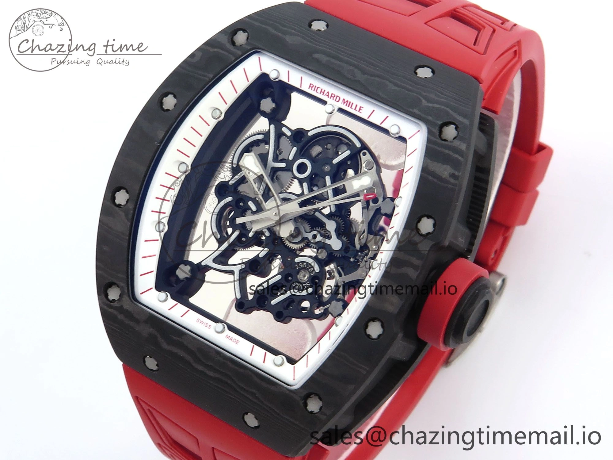 RM055 NTPT ZF 1:1 Best Edition White Bezel Red Crown on Shark Rubber Strap RMUL2 Super Clone
