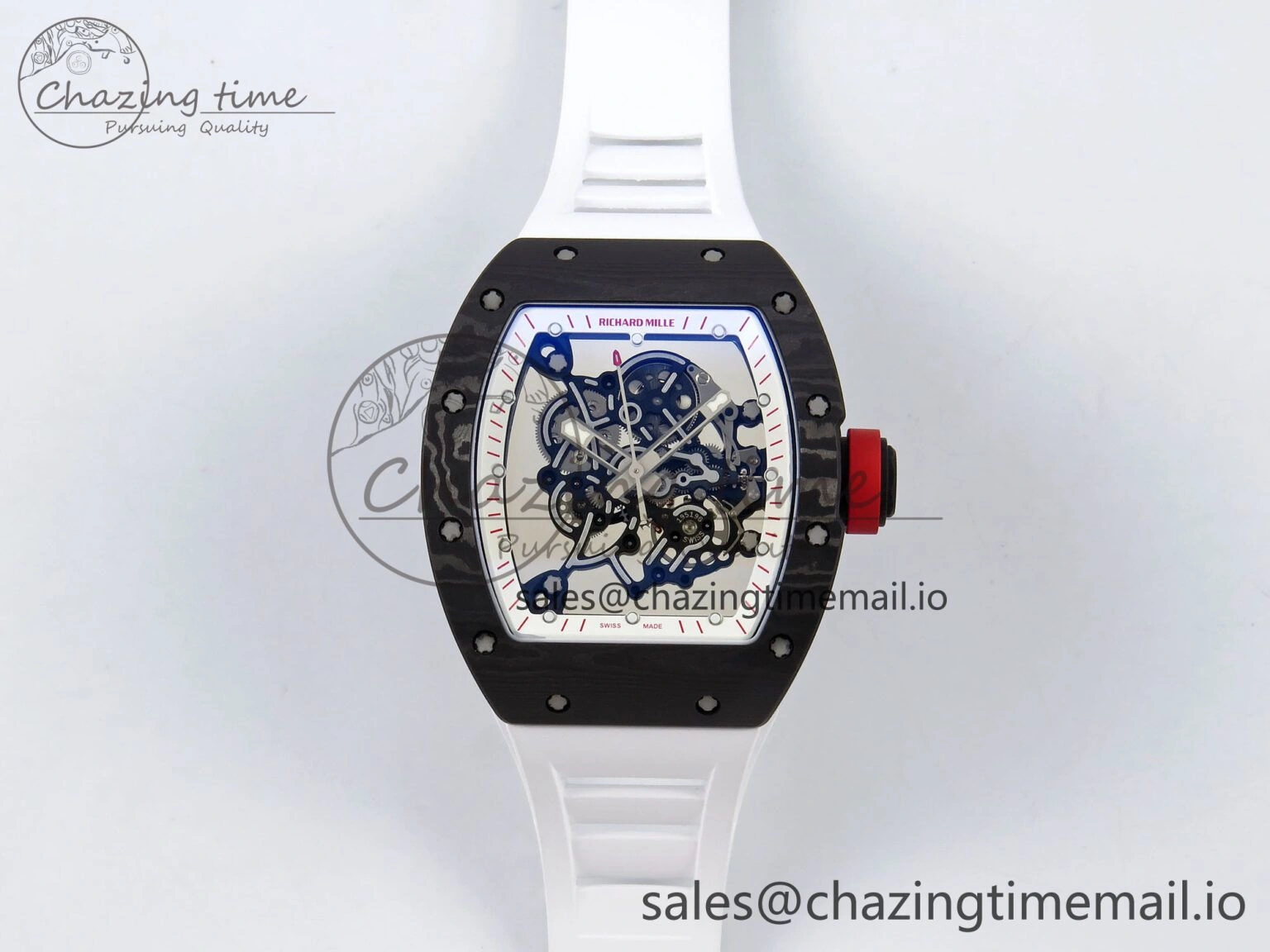 RM055 NTPT ZF 1:1 Best Edition White Bezel Red Crown on White Rubber Strap RMUL2 Super Clone