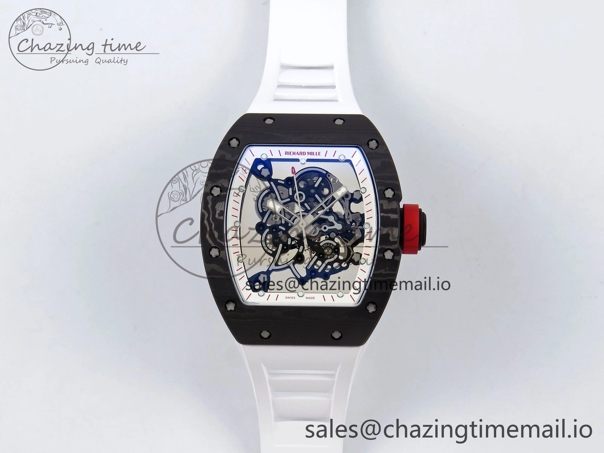 RM055 NTPT ZF 1:1 Best Edition White Bezel Red Crown on White Rubber Strap RMUL2 Super Clone
