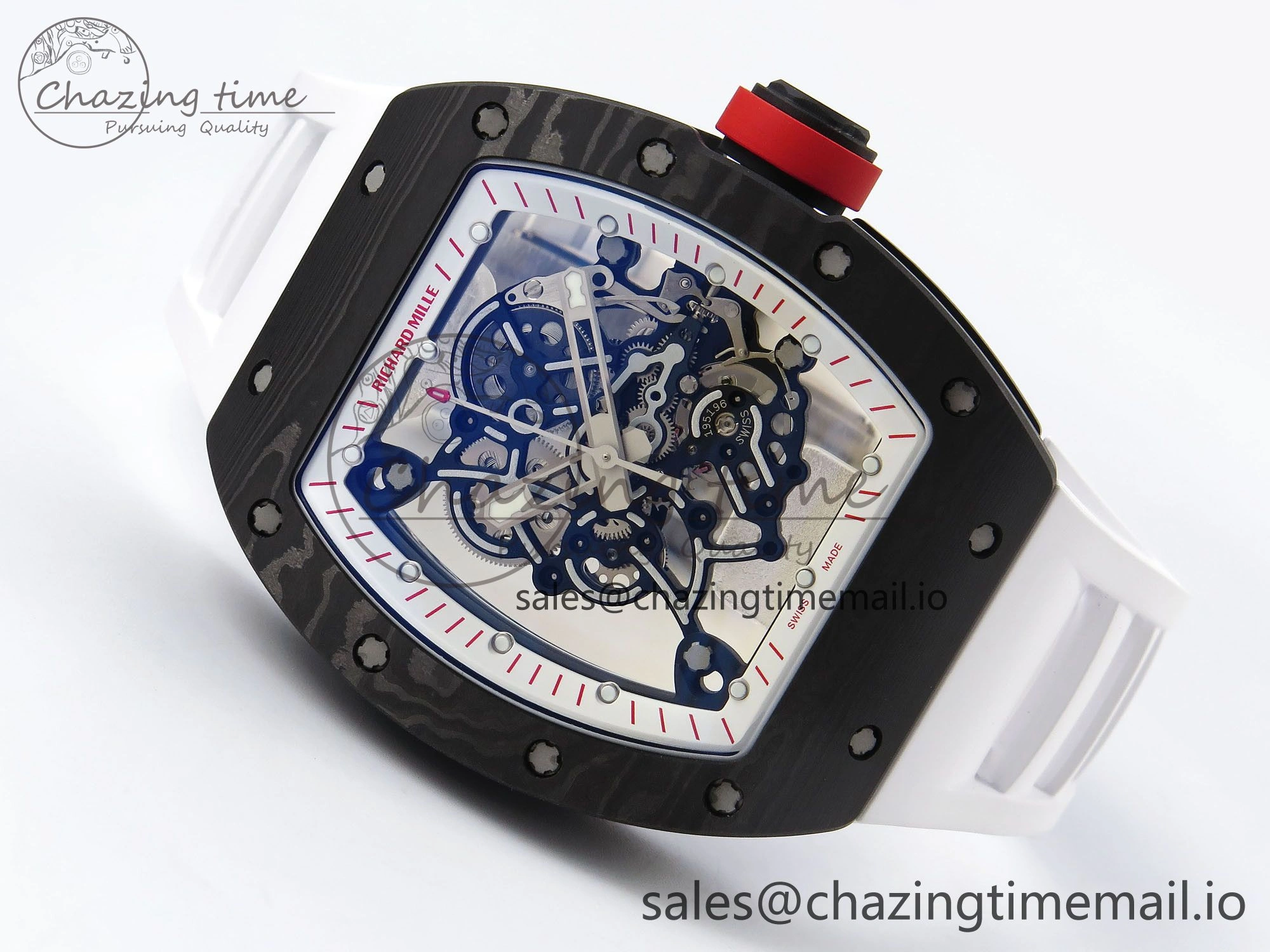 RM055 NTPT ZF 1:1 Best Edition White Bezel Red Crown on White Rubber Strap RMUL2 Super Clone