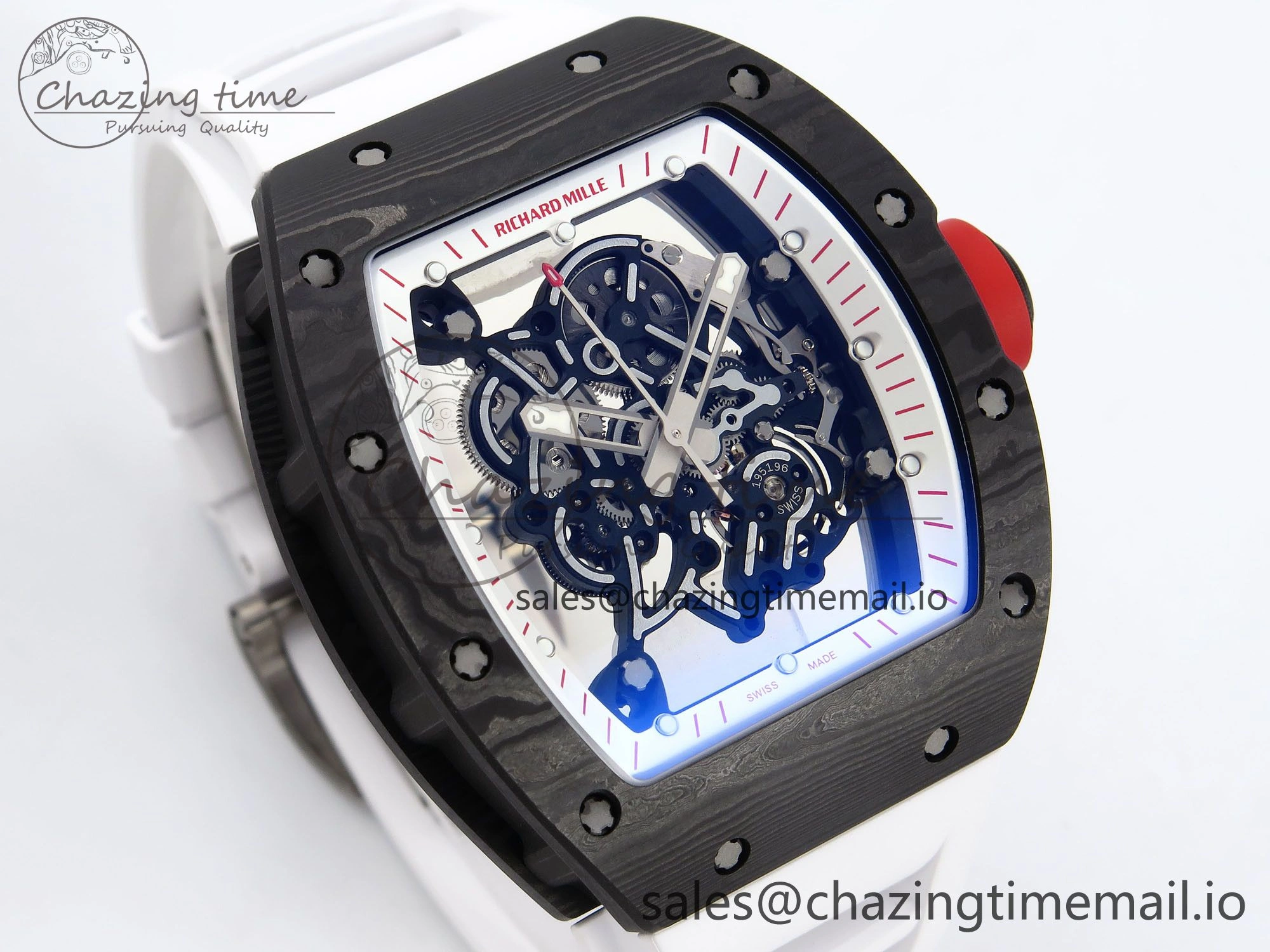 RM055 NTPT ZF 1:1 Best Edition White Bezel Red Crown on White Rubber Strap RMUL2 Super Clone