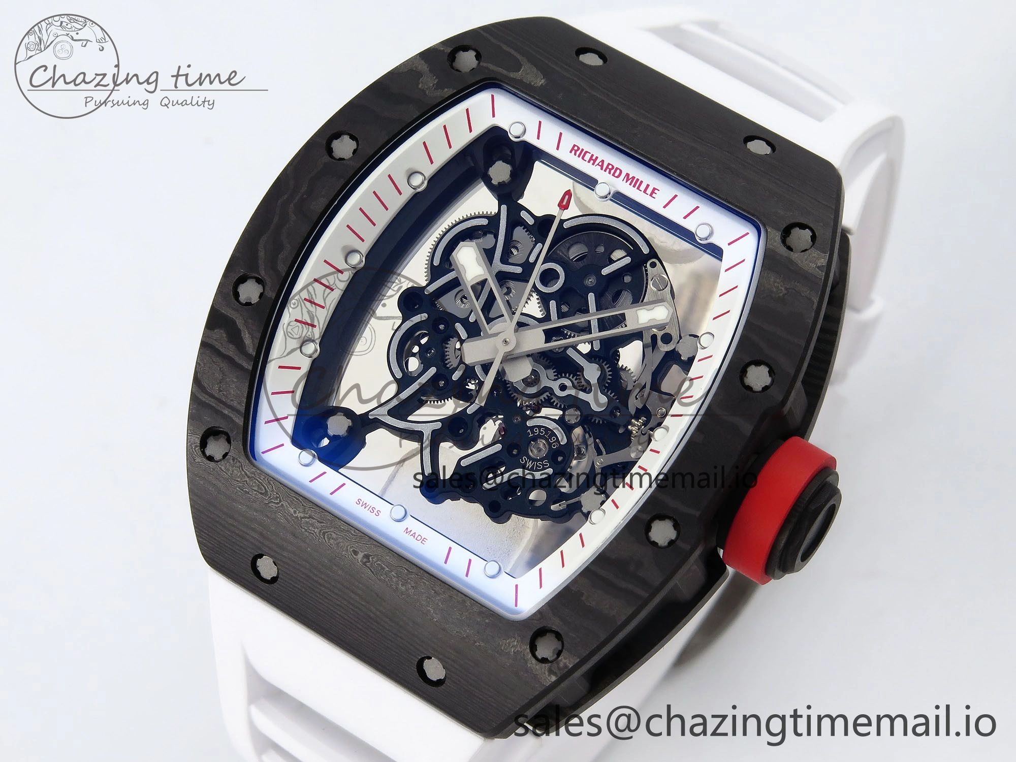 RM055 NTPT ZF 1:1 Best Edition White Bezel Red Crown on White Rubber Strap RMUL2 Super Clone