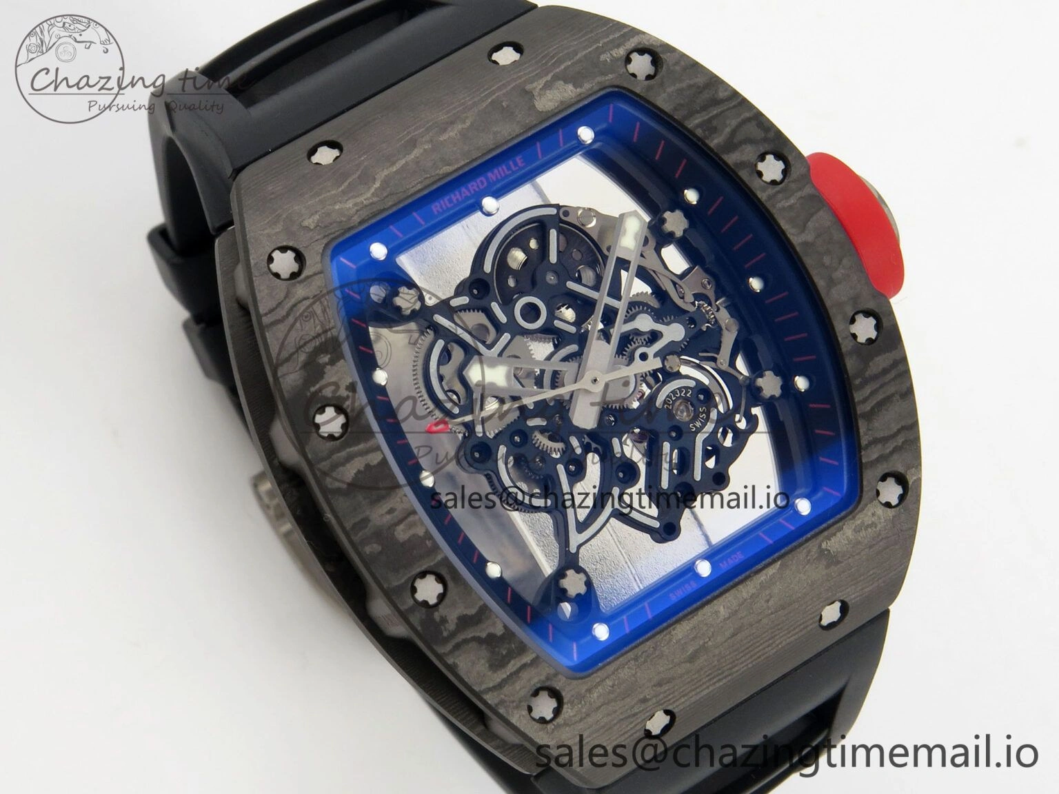 RM055 NTPT Ti MLF 1:1 Best Edition Black Bezel Red Crown on Rubber Strap RMUL2 Super Clone