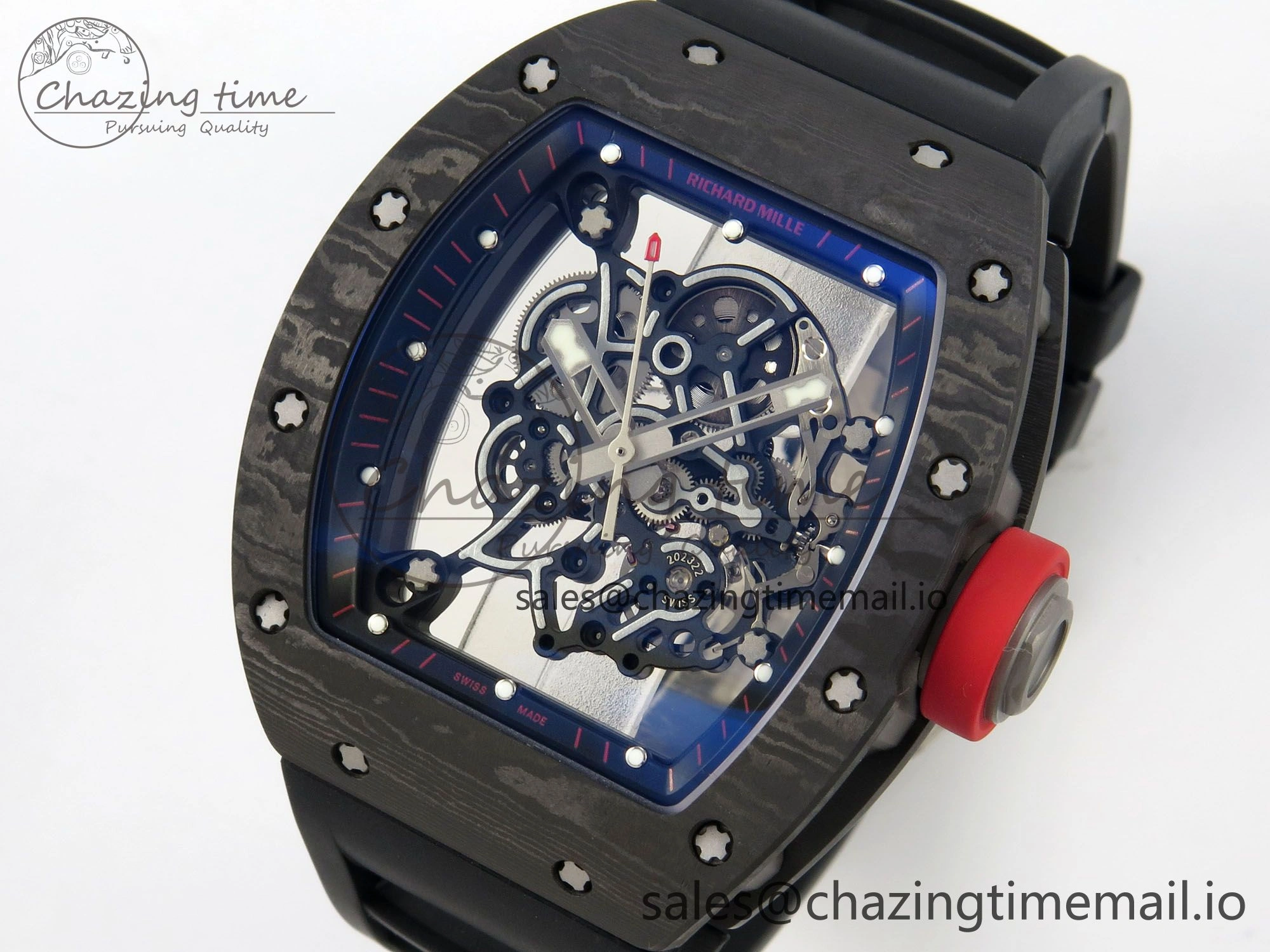 RM055 NTPT Ti MLF 1:1 Best Edition Black Bezel Red Crown on Rubber Strap RMUL2 Super Clone