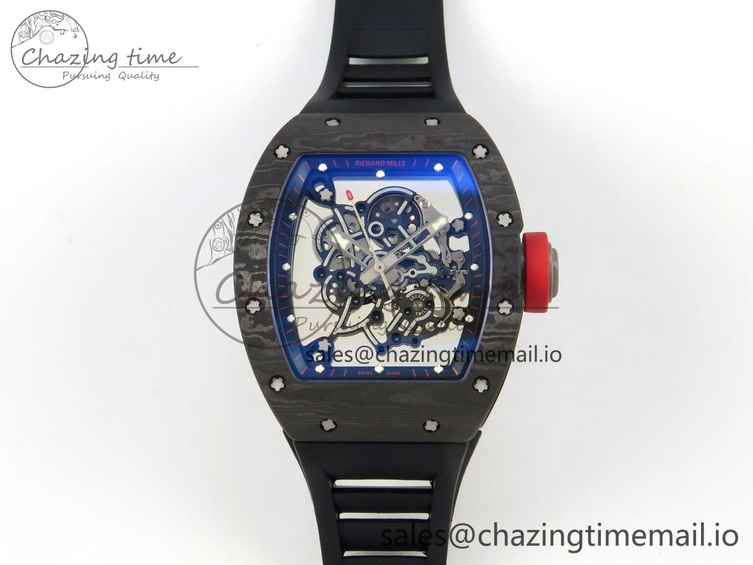 RM055 NTPT Ti MLF 1:1 Best Edition Black Bezel Red Crown on Rubber Strap RMUL2 Super Clone