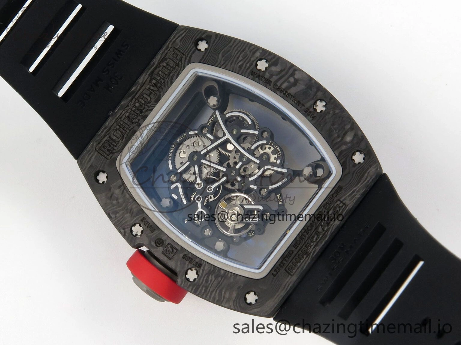 RM055 NTPT Ti MLF 1:1 Best Edition Black Bezel Red Crown on Rubber Strap RMUL2 Super Clone