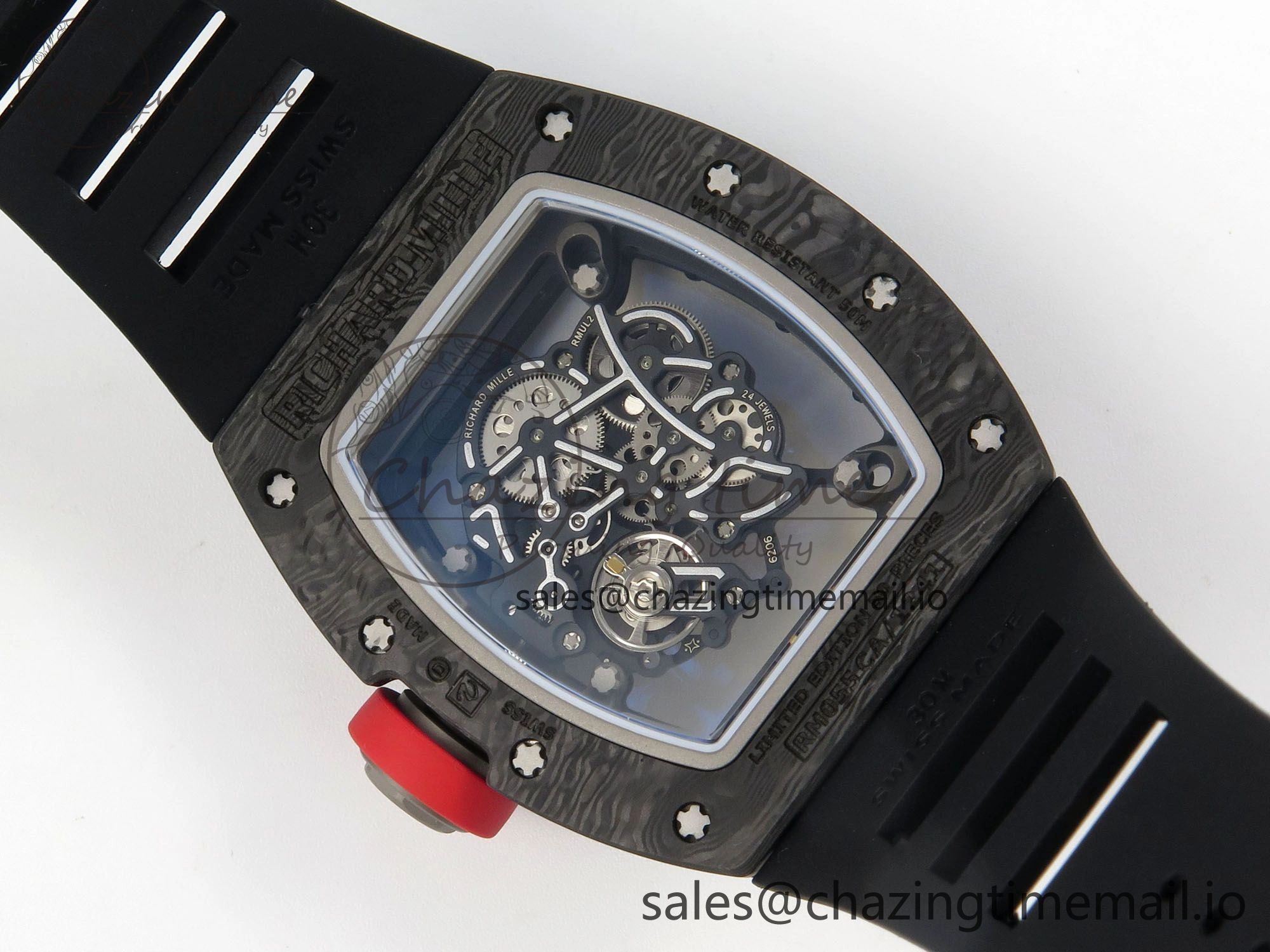 RM055 NTPT Ti MLF 1:1 Best Edition Black Bezel Red Crown on Rubber Strap RMUL2 Super Clone
