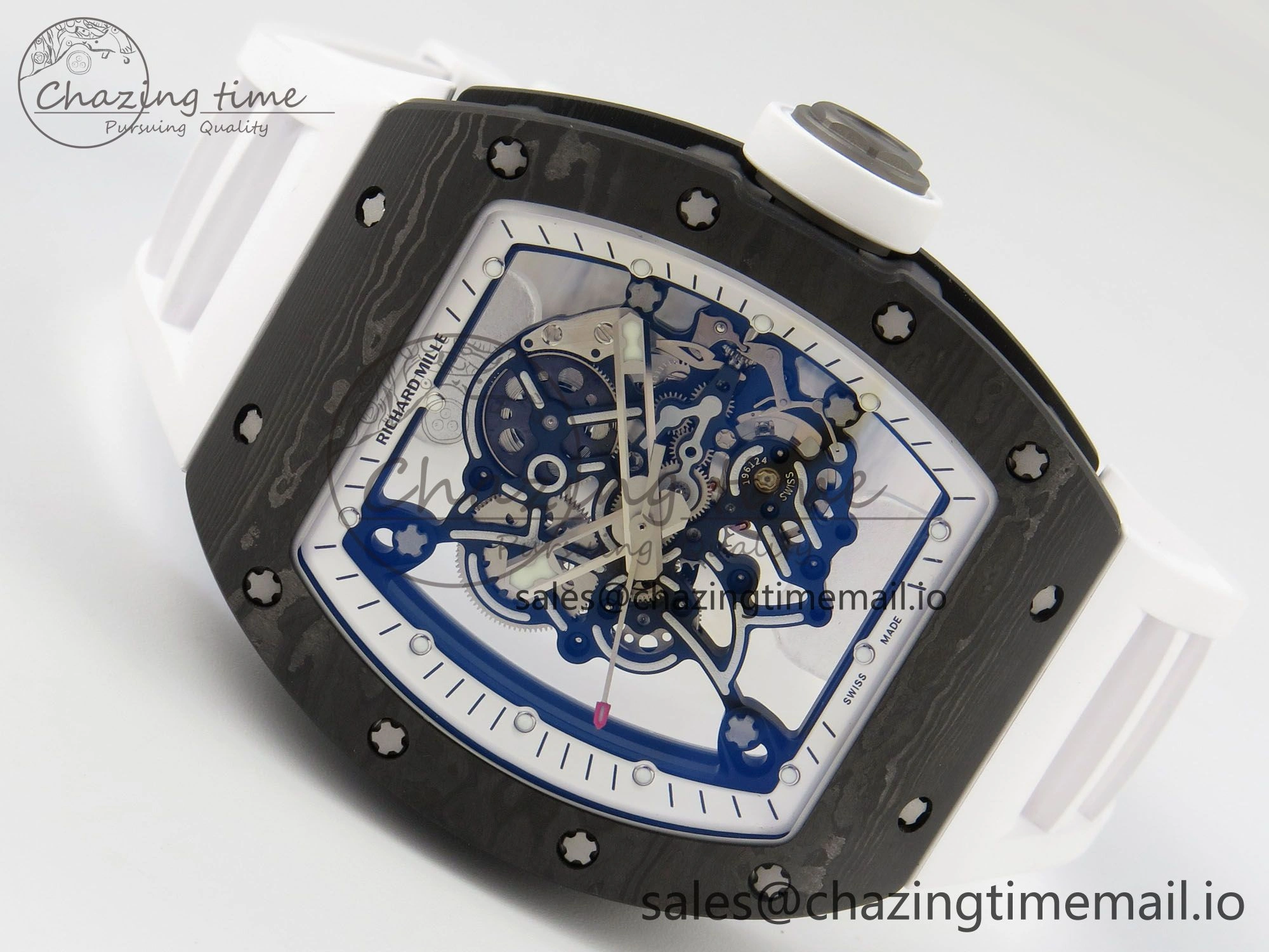 RM055 NTPT Ti MLF 1:1 Best Edition White Bezel White Crown on Rubber Strap RMUL2 Super Clone