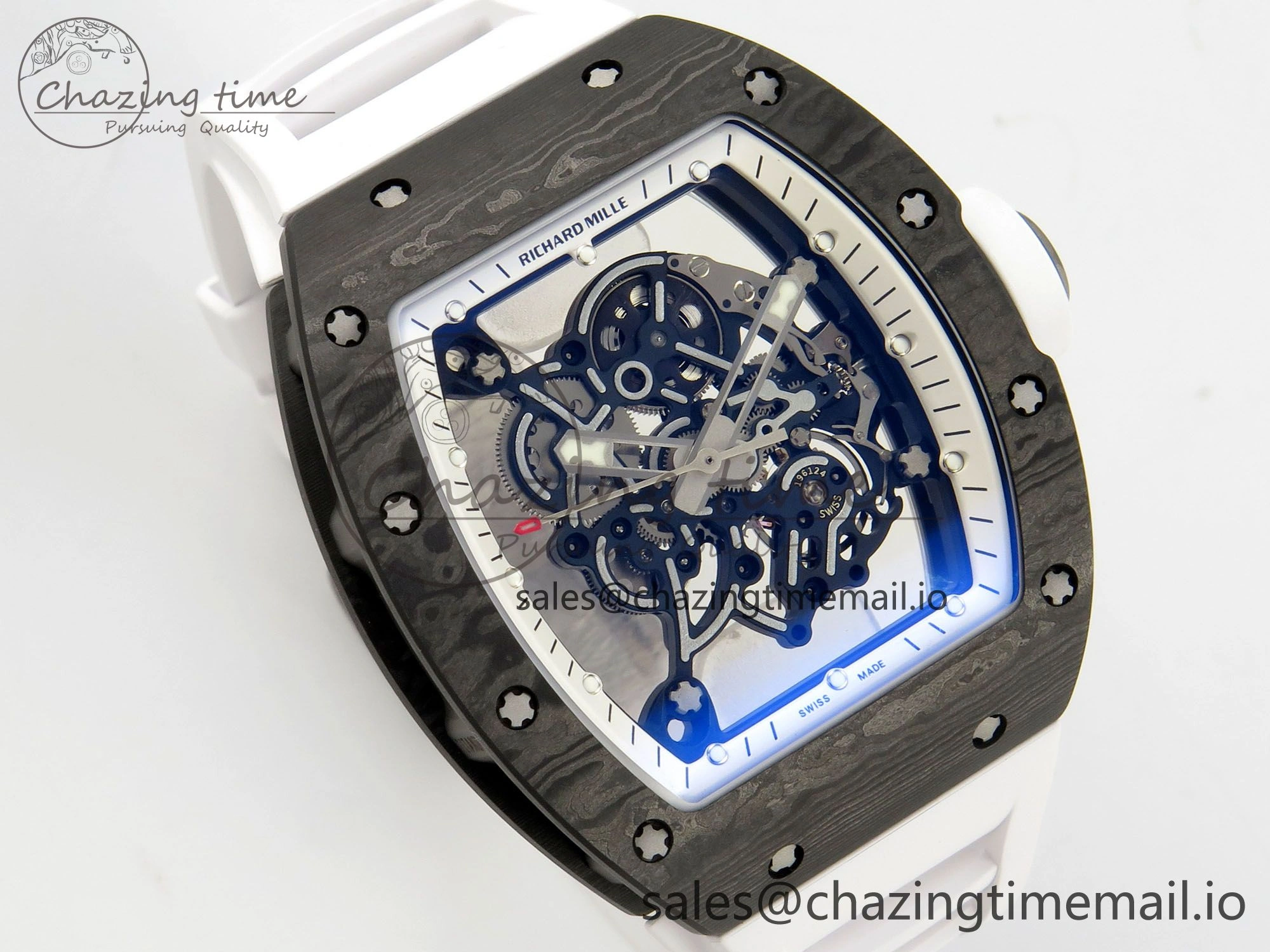RM055 NTPT Ti MLF 1:1 Best Edition White Bezel White Crown on Rubber Strap RMUL2 Super Clone