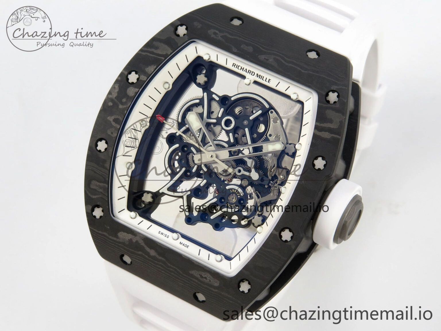 RM055 NTPT Ti MLF 1:1 Best Edition White Bezel White Crown on Rubber Strap RMUL2 Super Clone