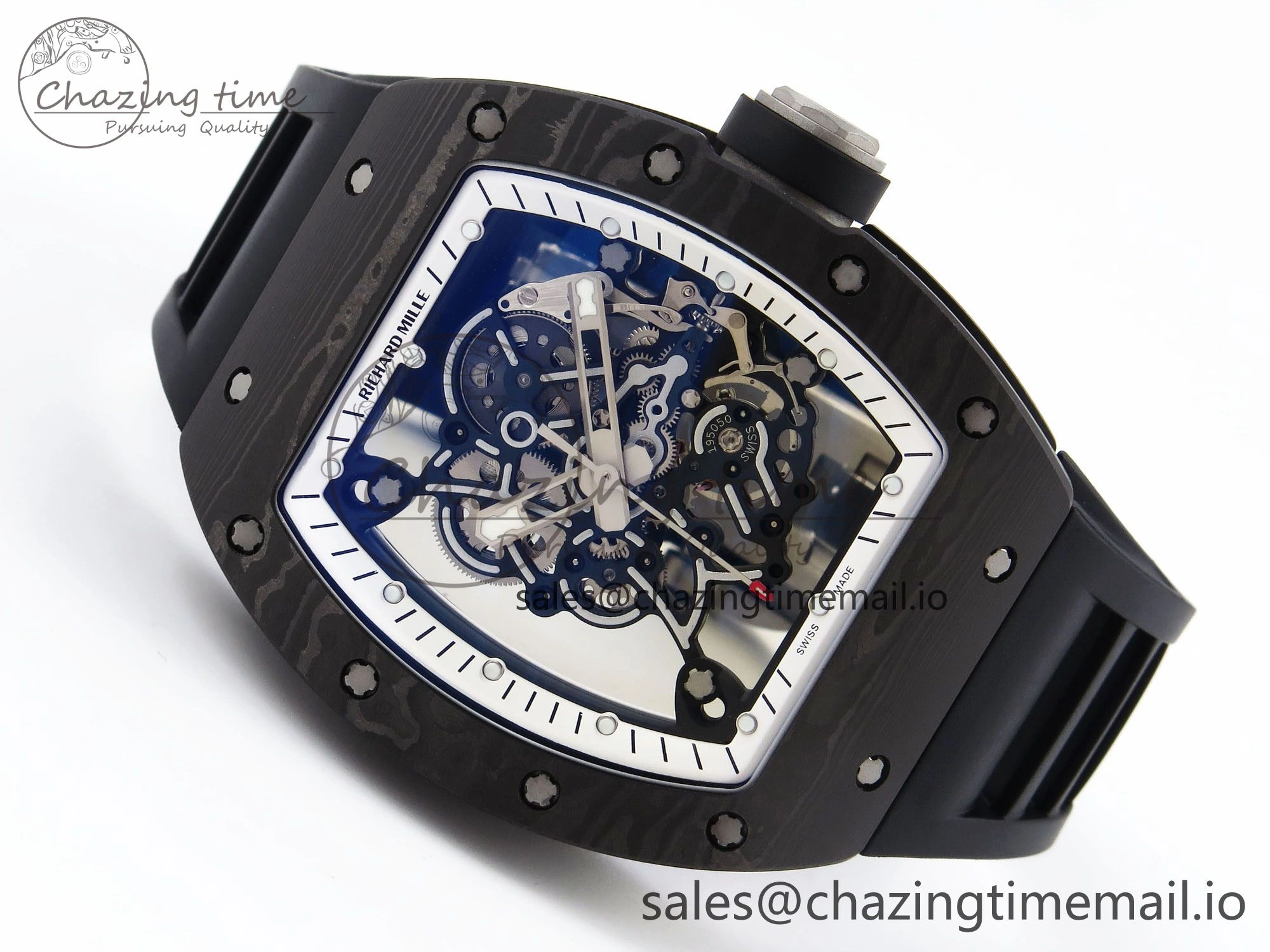 RM055 NTPT Ti ZF 1:1 Best Edition White Bezel Black Crown on Rubber Strap RMUL2 Super Clone