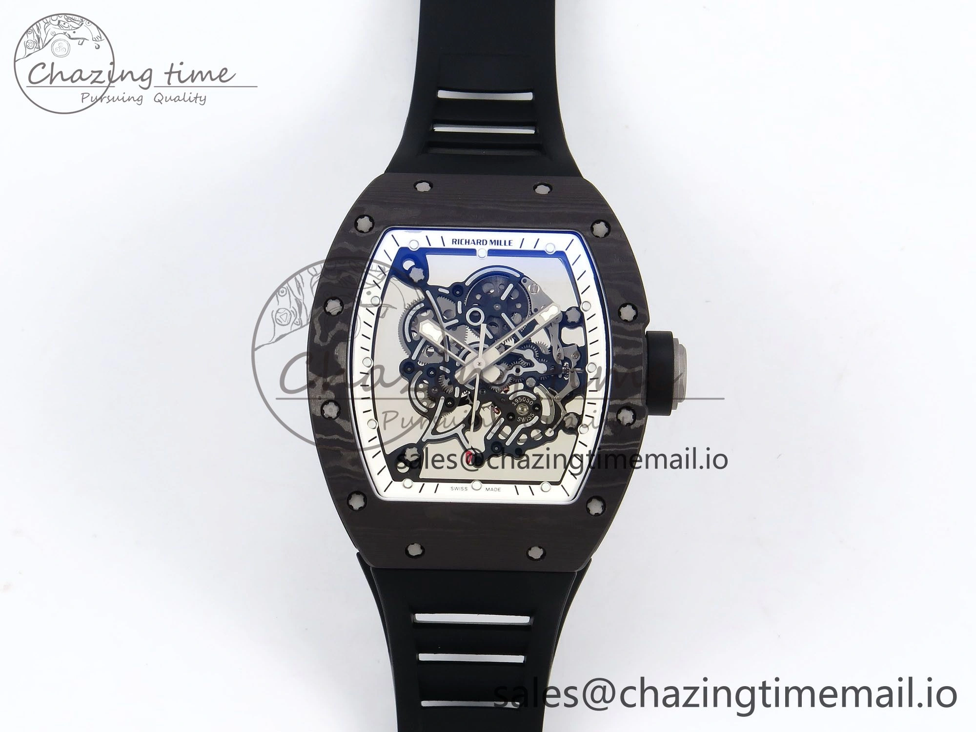 RM055 NTPT Ti ZF 1:1 Best Edition White Bezel Black Crown on Rubber Strap RMUL2 Super Clone