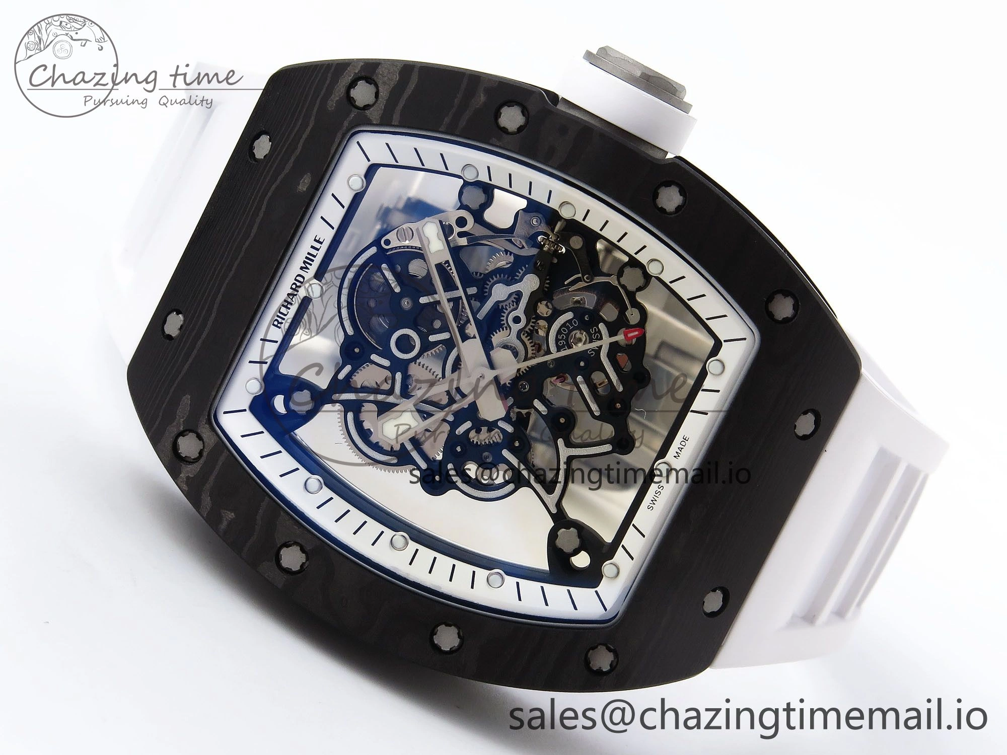 RM055 NTPT Ti ZF 1:1 Best Edition White Bezel White Crown on Rubber Strap RMUL2 Super Clone