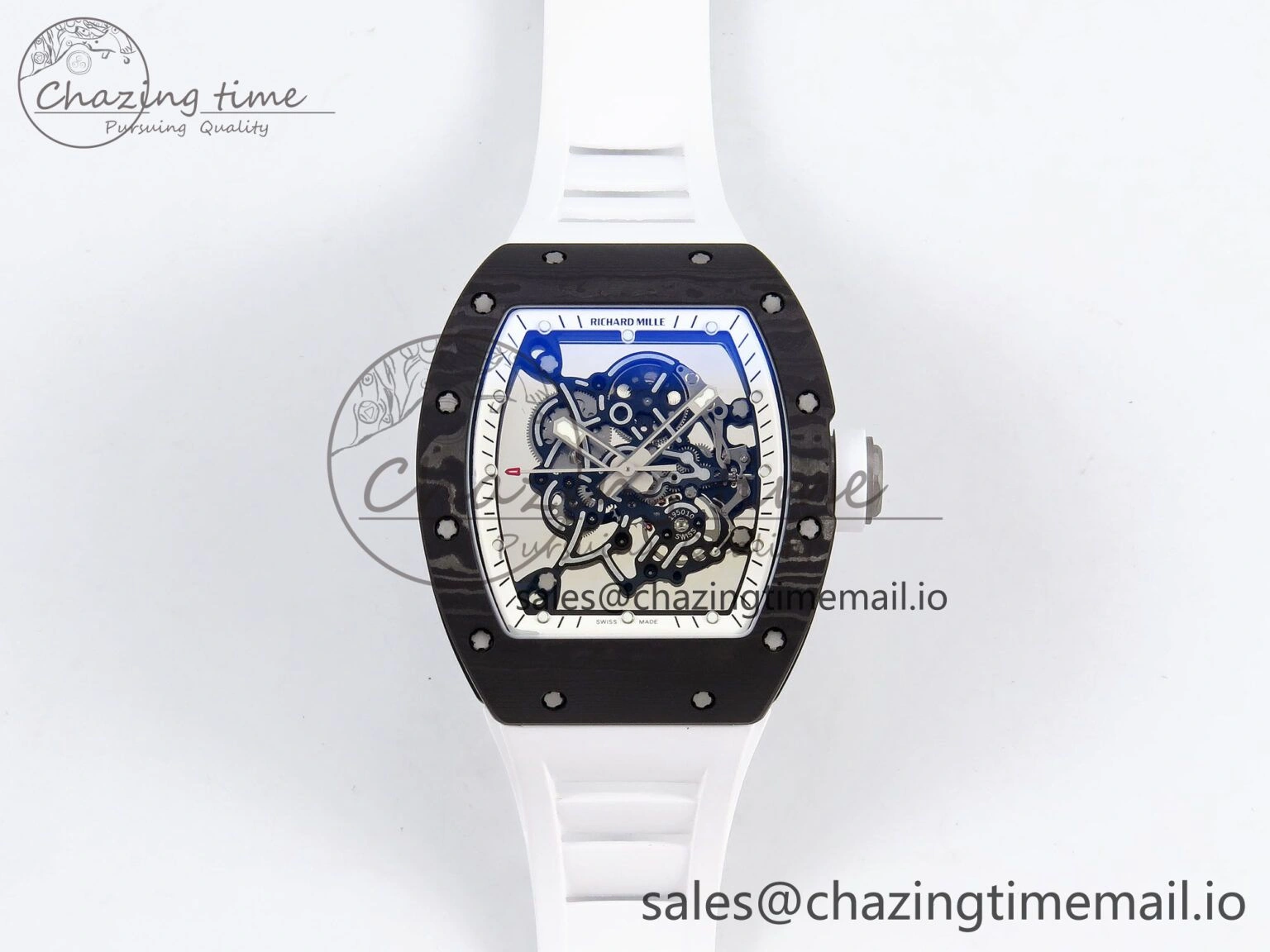RM055 NTPT Ti ZF 1:1 Best Edition White Bezel White Crown on Rubber Strap RMUL2 Super Clone