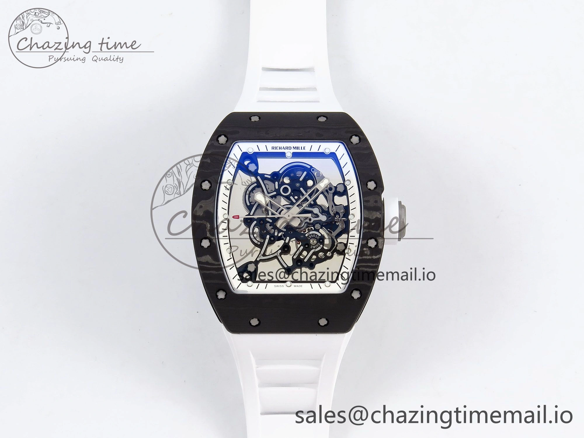 RM055 NTPT Ti ZF 1:1 Best Edition White Bezel White Crown on Rubber Strap RMUL2 Super Clone