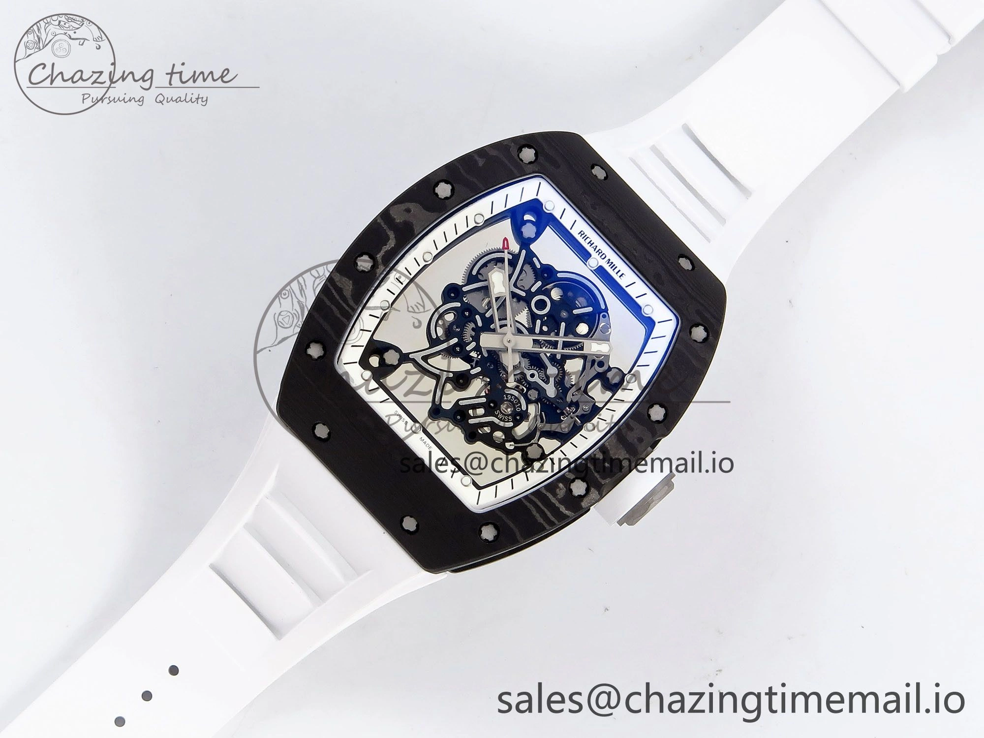 RM055 NTPT Ti ZF 1:1 Best Edition White Bezel White Crown on Rubber Strap RMUL2 Super Clone