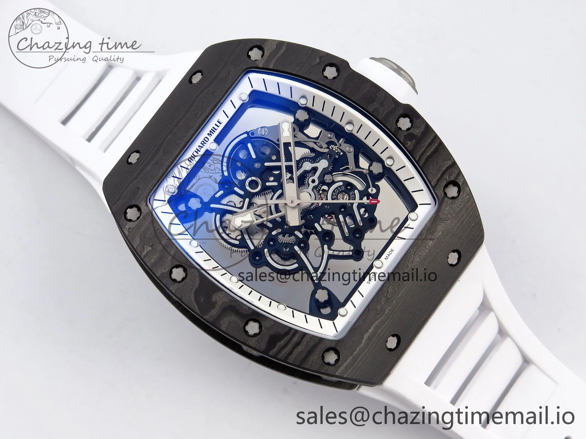 RM055 NTPT Ti ZF 1:1 Best Edition White Bezel White Crown on Rubber Strap RMUL2 Super Clone