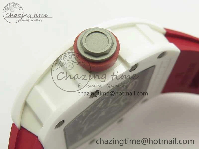 RM055 Real All White Ceramic KVF Best Edition Skeleton Dial Red On Red Rubber Strap MIYOTA8215 V2