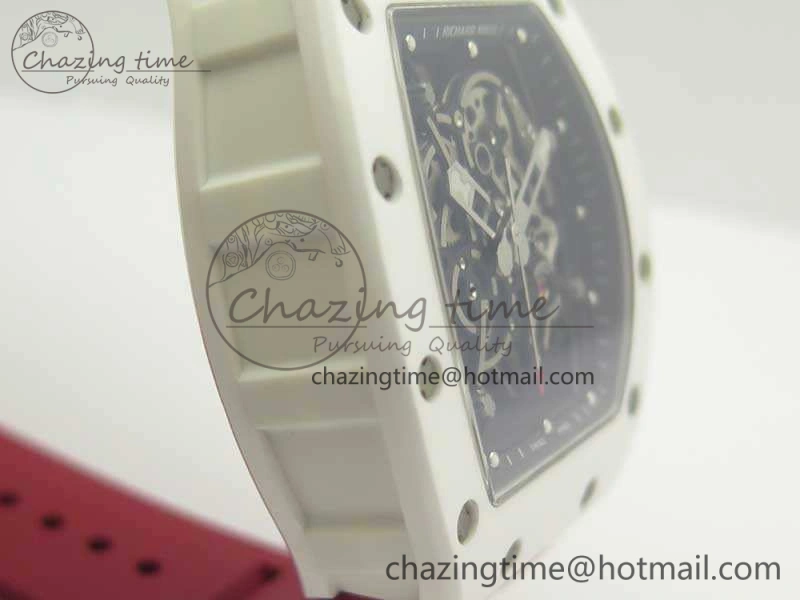 RM055 Real All White Ceramic KVF Best Edition Skeleton Dial Red On Red Rubber Strap MIYOTA8215 V2
