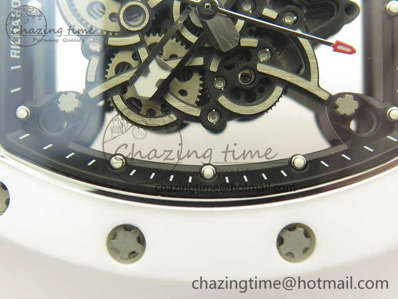RM055 Real All White Ceramic KVF Best Edition Skeleton Dial Red On Red Rubber Strap MIYOTA8215 V2