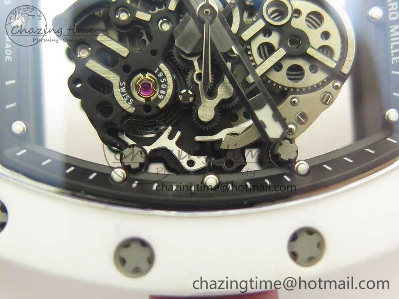 RM055 Real All White Ceramic KVF Best Edition Skeleton Dial Red On Red Rubber Strap MIYOTA8215 V2