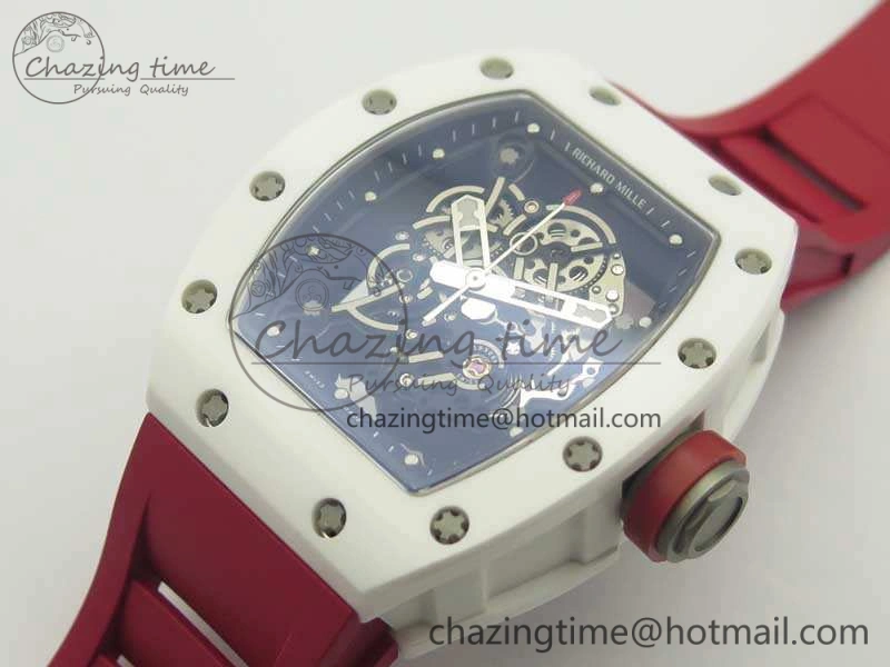 RM055 Real All White Ceramic KVF Best Edition Skeleton Dial Red On Red Rubber Strap MIYOTA8215 V2