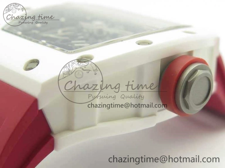RM055 Real All White Ceramic KVF Best Edition Skeleton Dial Red On Red Rubber Strap MIYOTA8215 V2