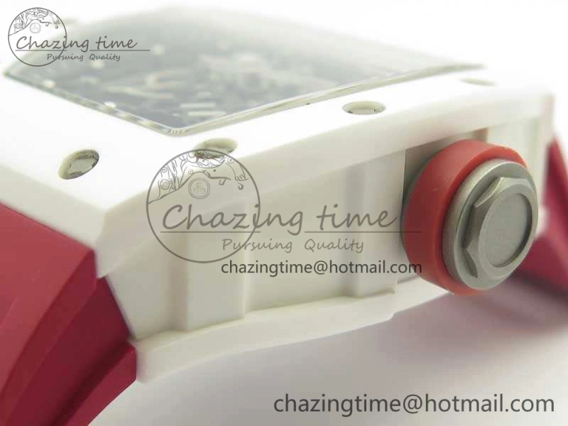RM055 Real All White Ceramic KVF Best Edition Skeleton Dial Red On Red Rubber Strap MIYOTA8215 V2