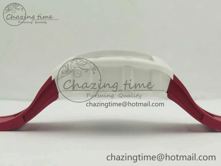 RM055 Real All White Ceramic KVF Best Edition Skeleton Dial Red On Red Rubber Strap MIYOTA8215 V2