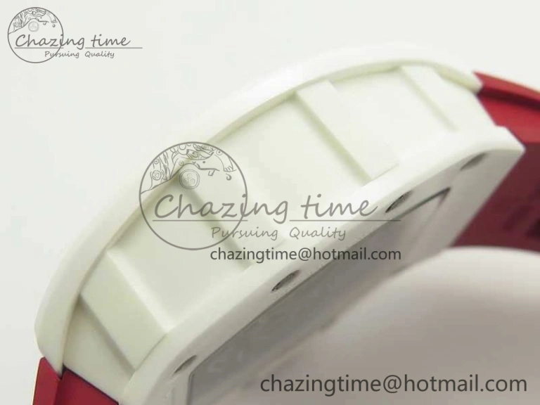 RM055 Real All White Ceramic KVF Best Edition Skeleton Dial Red On Red Rubber Strap MIYOTA8215 V2