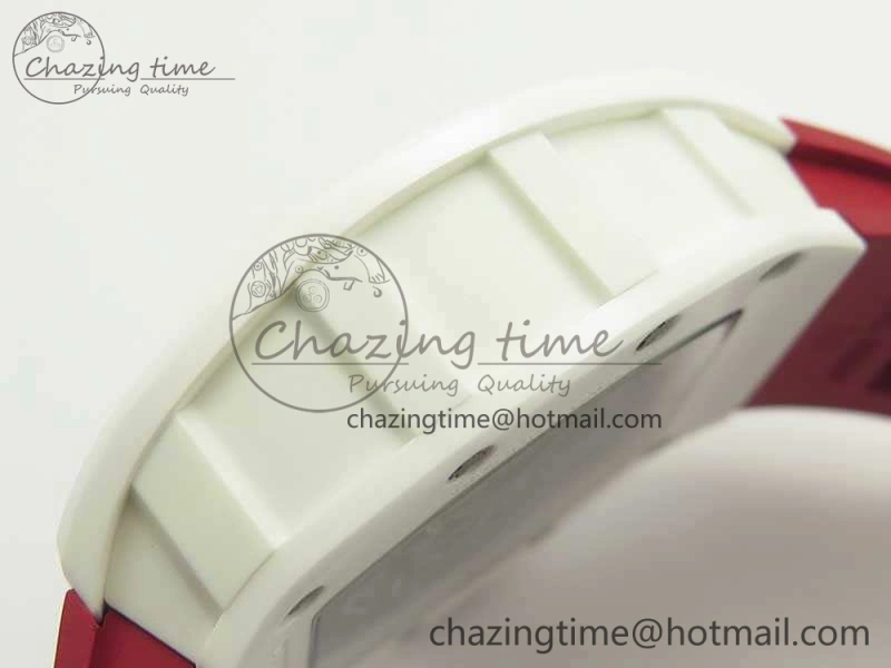 RM055 Real All White Ceramic KVF Best Edition Skeleton Dial Red On Red Rubber Strap MIYOTA8215 V2