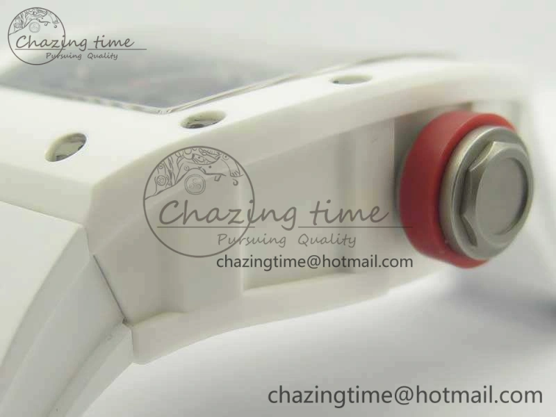 RM055 Real All White Ceramic KVF Best Edition Skeleton Dial Red On Rubber Strap MIYOTA8215 V2