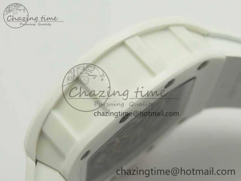 RM055 Real All White Ceramic KVF Best Edition Skeleton Dial Red On Rubber Strap MIYOTA8215 V2