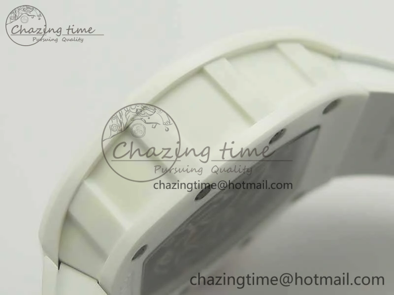 RM055 Real All White Ceramic KVF Best Edition Skeleton Dial Red On Rubber Strap MIYOTA8215 V2