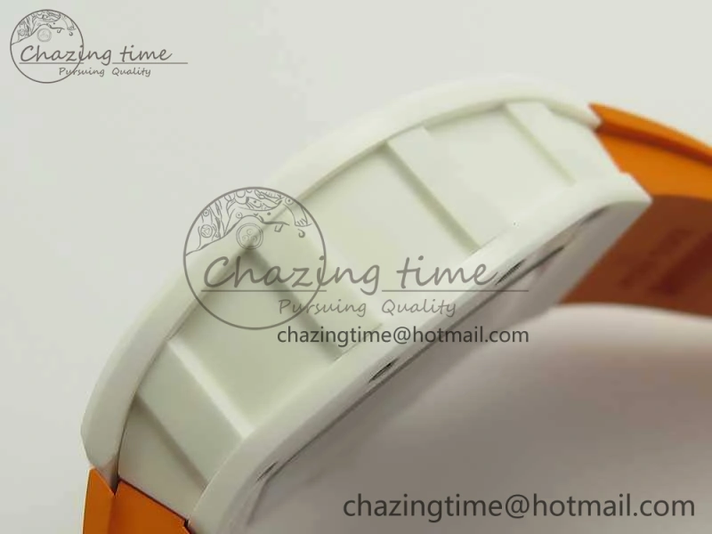 RM055 Real All White Ceramic KVF Best Edition Skeleton Dial White On Orange Rubber Strap MIYOTA8215 V2