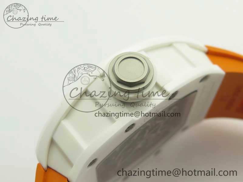 RM055 Real All White Ceramic KVF Best Edition Skeleton Dial White On Orange Rubber Strap MIYOTA8215 V2