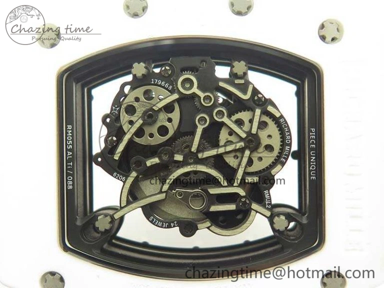 RM055 Real All White Ceramic KVF Best Edition Skeleton Dial White On Orange Rubber Strap MIYOTA8215 V2
