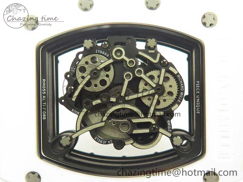RM055 Real All White Ceramic KVF Best Edition Skeleton Dial White On Orange Rubber Strap MIYOTA8215 V2