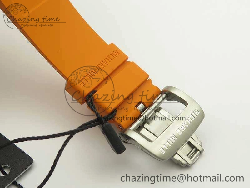 RM055 Real All White Ceramic KVF Best Edition Skeleton Dial White On Orange Rubber Strap MIYOTA8215 V2