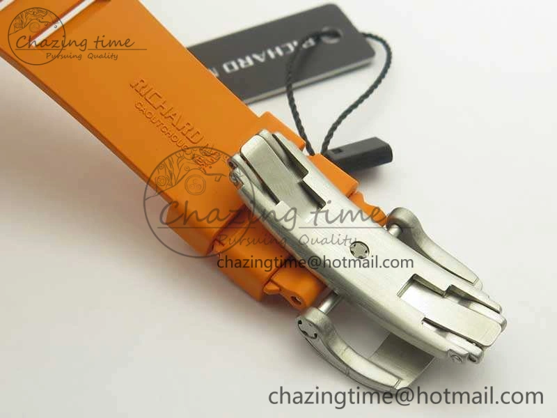 RM055 Real All White Ceramic KVF Best Edition Skeleton Dial White On Orange Rubber Strap MIYOTA8215 V2
