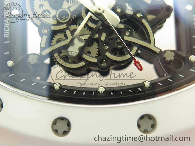 RM055 Real All White Ceramic KVF Best Edition Skeleton Dial White On Orange Rubber Strap MIYOTA8215 V2