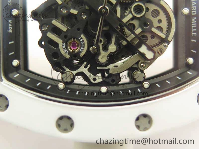 RM055 Real All White Ceramic KVF Best Edition Skeleton Dial White On Orange Rubber Strap MIYOTA8215 V2