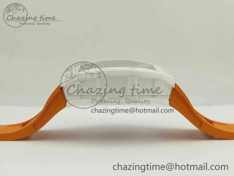 RM055 Real All White Ceramic KVF Best Edition Skeleton Dial White On Orange Rubber Strap MIYOTA8215 V2